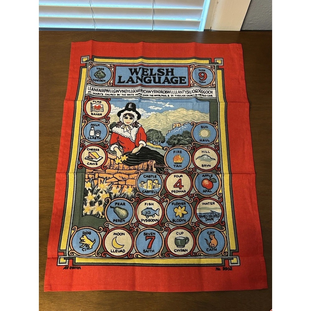 Welsh Language Souvenir 100% Cotton Tea Dish Towel 20.5 x 28" Griffin